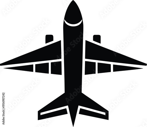 Modern airplane silhouette icon for travel and aviation