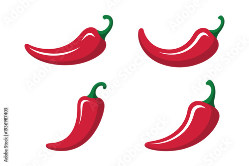 Spicy chili pepper icons set, hot red pepper pack, spicy food ingredient symbols, cooking and kitchen design elements isolated on white background.
