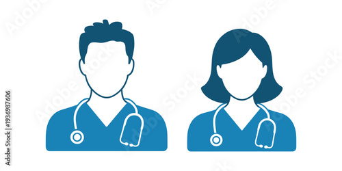 Blue medical professionals with stethoscopes doctor nurse medical stethoscope faceless