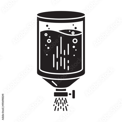 Microalgae Cultivation Tank With Aeration Bubbles — Photobioreactor And Algae Biomass Production Icon For Biofuel And Food Applications, Black Solid Vector Isolated On White
