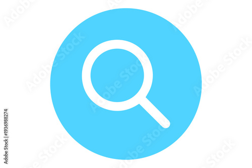 White Magnifying Glass Search Icon on Dark Circular Blue Background, Minimal Zoom Symbol for Web Browser, Mobile App UI and Digital Interface Design