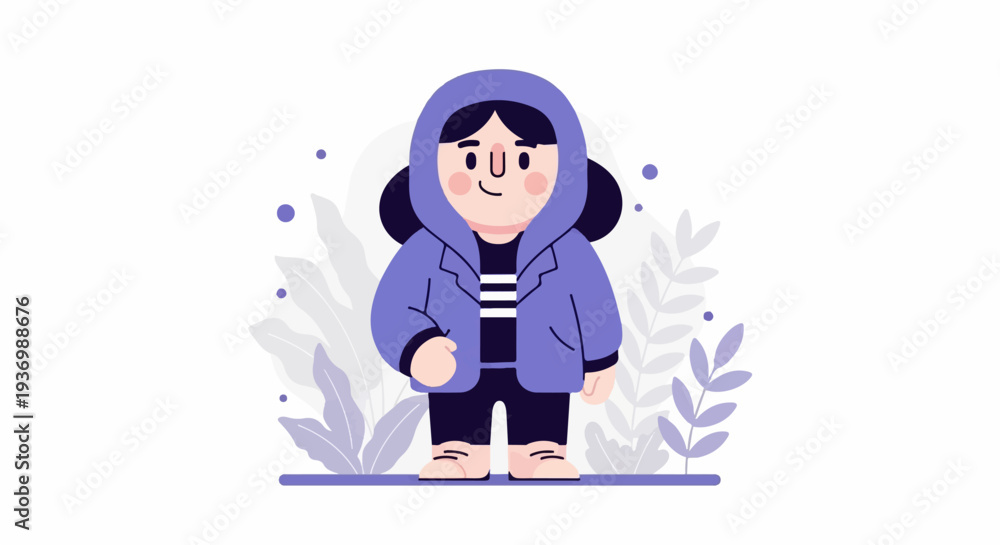 Fototapeta premium A cartoon character wearing a hooded jacket and striped shirt