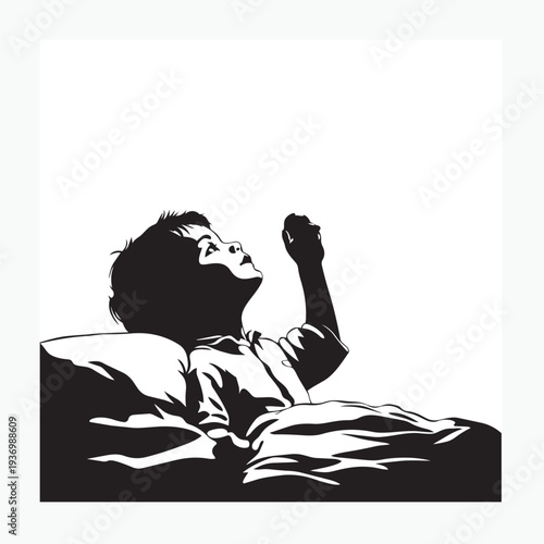 silhouette of a young man waking up