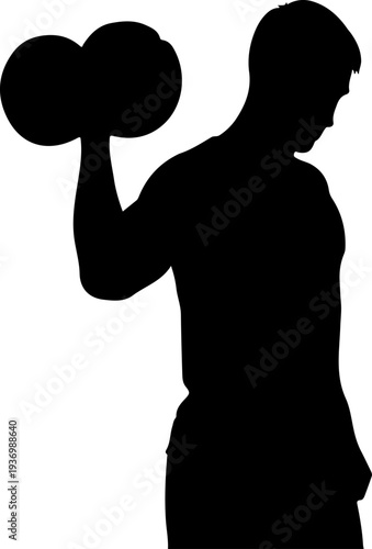 Silhouette of man lifting dumbbell vector