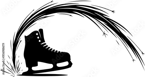 Black ice skate vector icon with dynamic brush strokes