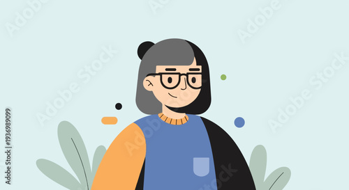Minimalist illustration of a person with glasses and a bun