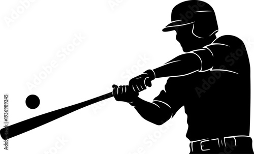 Vector silhouette of baseball player hitting ball