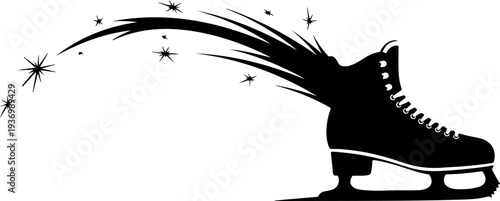 Black ice skate vector icon with sparkles