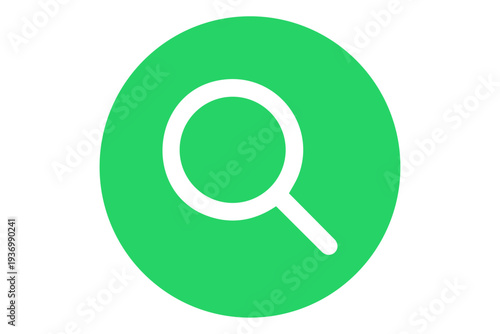White Magnifying Glass Search Icon on Dark Circular Green Background, Minimal Zoom Symbol for Web Browser, Mobile App UI and Digital Interface Design