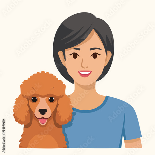 Woman with poodle dog portrait illustration