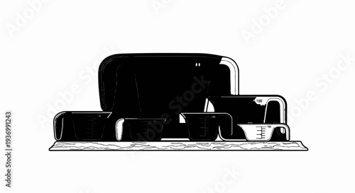 A collection of measuring cups and pitchers on a textured surface