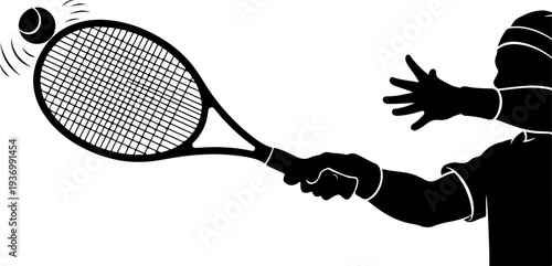Black silhouette of man hitting tennis ball vector