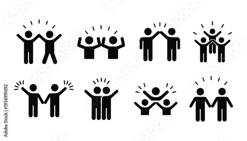 Group happy people icon set, party friends, fun team, party, joyful expressions, icon set