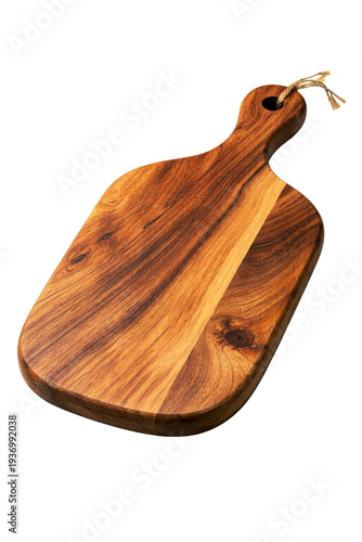 a natural wood cutting board with rich grain patterns, isolated on a transparent background. this versatile kitchen tool is perfect for food preparation and presentation.