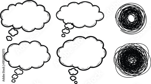 Doodle thought bubble, comic speech cloud, hand drawn scribble circle, mental confusion, vector sketch element