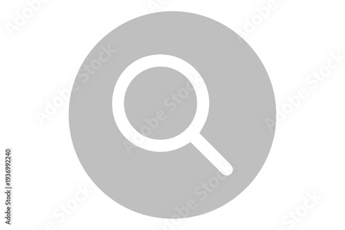 White Magnifying Glass Search Icon on Dark Circular Grey Background, Minimal Zoom Symbol for Web Browser, Mobile App UI and Digital Interface Design