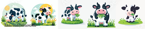 vector of a cow eating grass