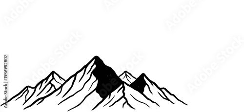 Minimalist ink drawing of a mountain range with sharp peaks and shadowed valleys