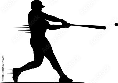 Vector silhouette of baseball player hitting ball