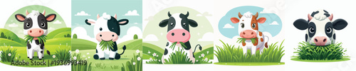 vector of a cow eating grass