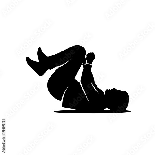 Black silhouette of a person lying on their back, pulling knees to chest, performing a stretch or yoga pose.