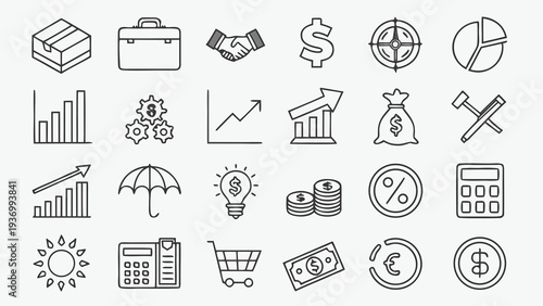 Ultimate Business Finance Icon Collection , Minimalist Corporate Symbols for Presentations and Marketing Materials