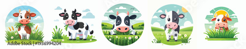 vector of a cow eating grass