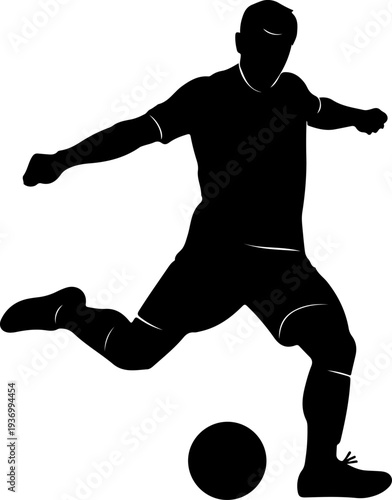 Black silhouette of a soccer player kicking a ball vector