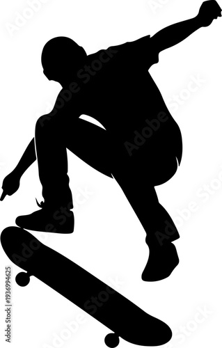Vector silhouette of skateboarder in mid-air