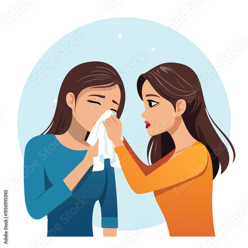 Woman comforting friend with tissue in emotional moment