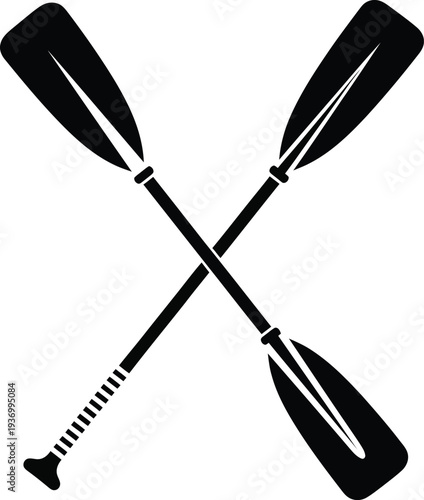 Black and white illustration of two crossed oars for rowing or kayaking on water