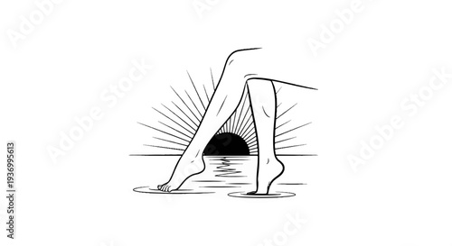 Legs wading into water with sun setting behind them