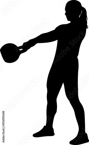 Vector silhouette of woman exercising with kettlebell