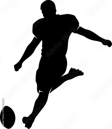 Vector silhouette of rugby player kicking ball
