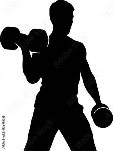Vector silhouette of a man lifting dumbbells