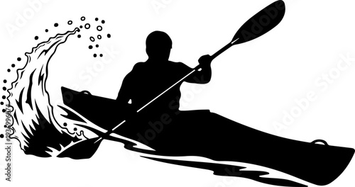 Vector silhouette of kayaker paddling