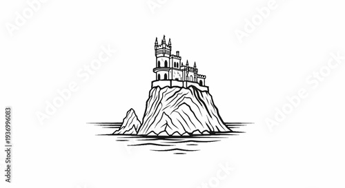 Dramatic gothic castle perched on a jagged cliff above the sea