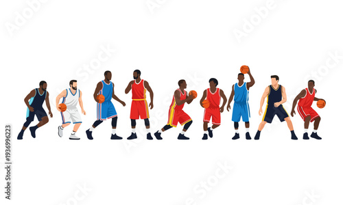Set of Diverse Basketball Players Illustration on White Background