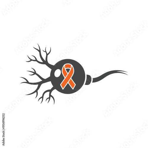 Multiple sclerosis awareness ribbon neuron vector icon for neurology and medical campaigns