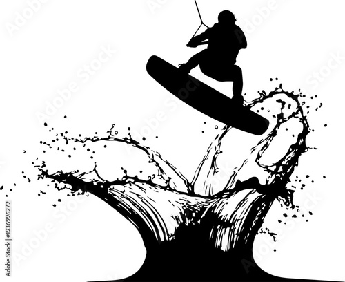 Vector silhouette of surfer on wave