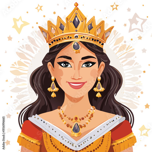 Woman wearing crown and jewelry smiling portrait
