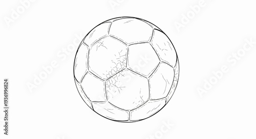 Hand-drawn sketch of a classic black and white soccer ball on a white background