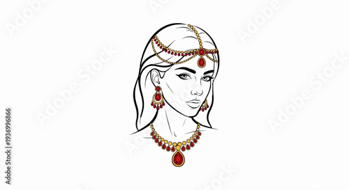 Elegant woman adorned with traditional Indian jewelry, featuring ruby and gold