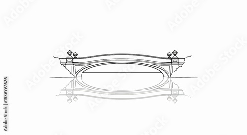 Ornate bridge design with decorative urns and a reflective surface below