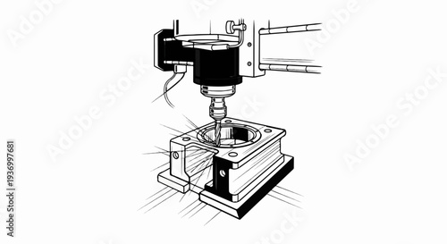 A precise drilling operation using a milling machine on a metal component