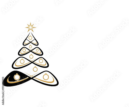 Stylized abstract Christmas tree with golden ornaments and star topper