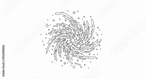 Dynamic swirling vortex of liquid with sparkling stars and circles