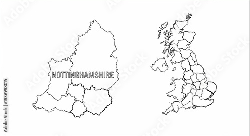 Stylized outlines of England and Nottinghamshire, with county boundaries