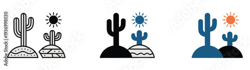 Drought icon set multiple style collection, including vector illustrations of dry land, cracked soil, water scarcity, and climate impact symbols