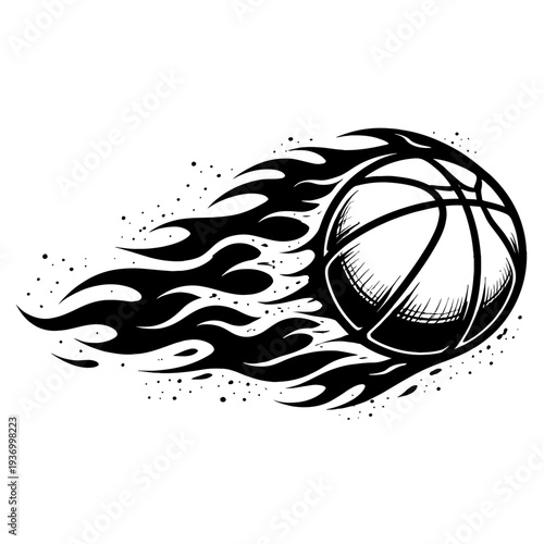 Dynamic Basketball on Fire Vector Illustration: An Intense, Fast-Paced Sporting Graphic Design for Athletes, Teams, and Fans. Perfect for Apparel, Logos, Posters, and Digital Content Representing High